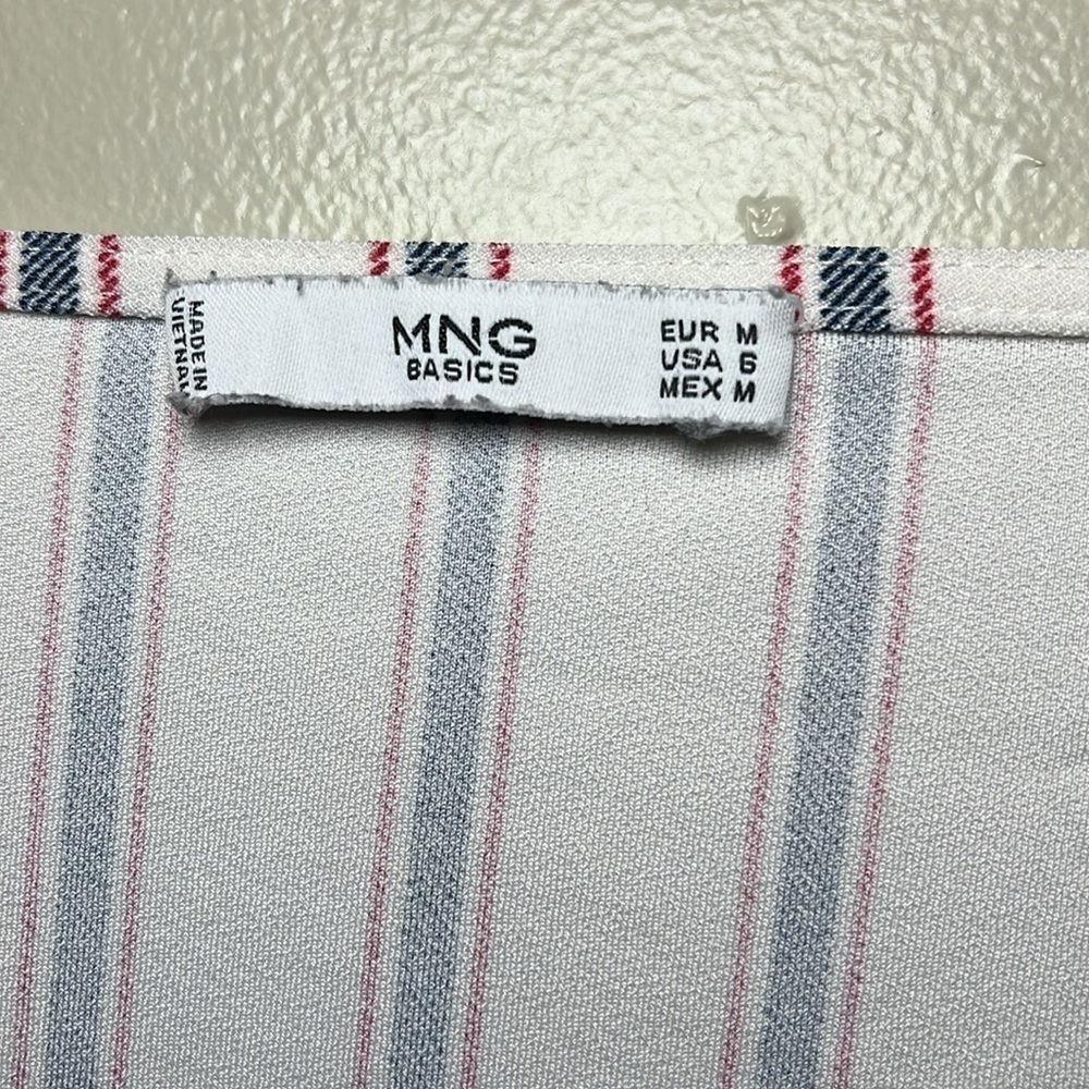 MNG Basics short sleeve tunic shirt, white with red/blue stripes, womens size 6 - Picture 4 of 6